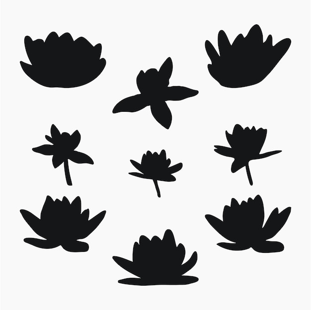 Real modern silhouettes plants herbs Drawing flowers water lily nymphaea Flat design art design