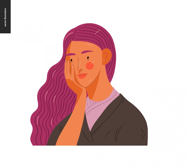 Vector real people portraits - purple-haired woman