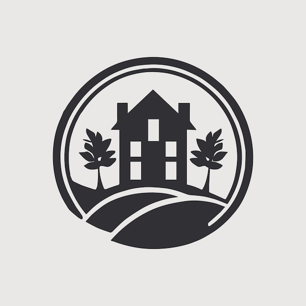 A real state logo with a house in the middle vector logo illustration