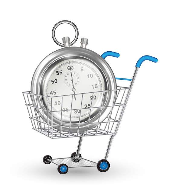 Vector real steel stopwatch on a shopping cart