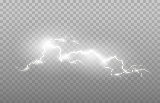 Vector realism of lightning and bright light effects isolated on a transparent background. bright flashes and strong thunder.