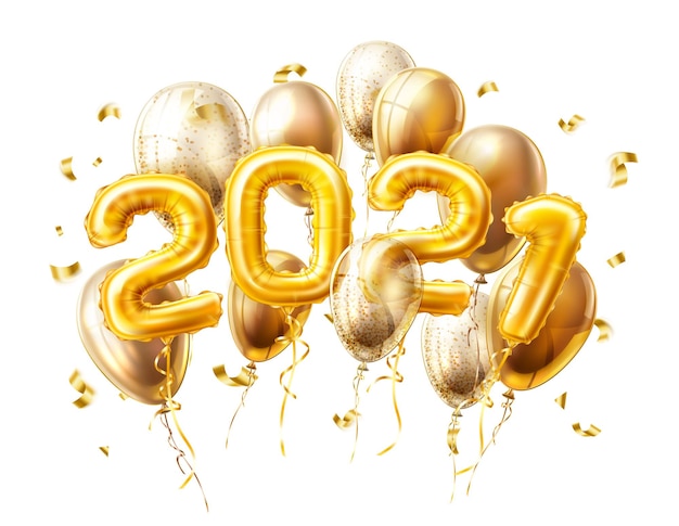 Реалистичные золотые воздушные шары 2021 года с конфетти
