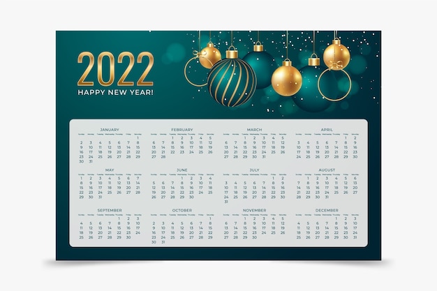 Vettore modello di calendario realistico 2022