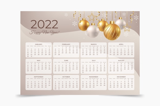 Vettore modello di calendario realistico 2022