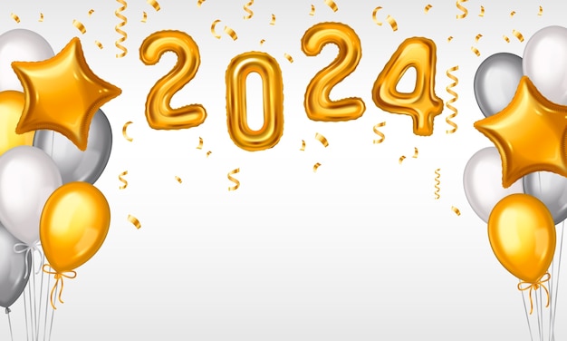 realistic 2024 background with balloons