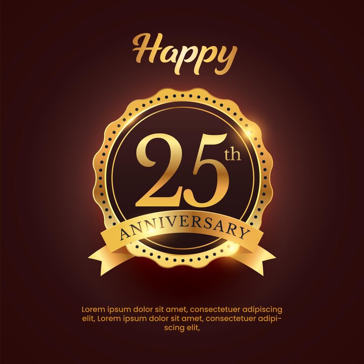 Vector realistic 25th anniversary card golden 25