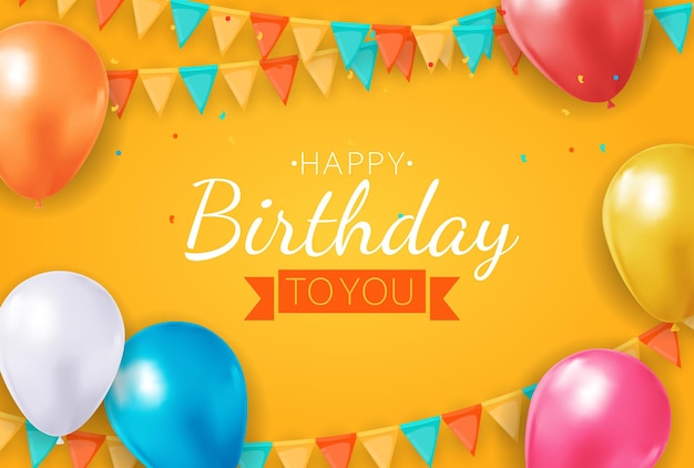 Realistic 3d balloon background happy birthday greeting