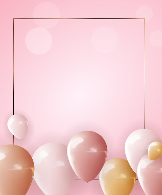 Realistic 3d balloon and golden frame