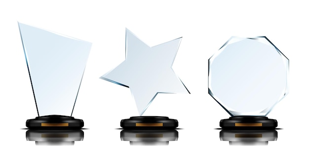 Vector realistic 3d blank shiny glass trophy award