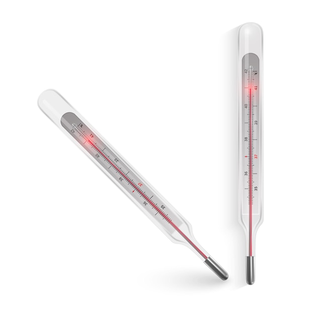 Realistic 3d celsius medical thermometer for measuring set close up isolated Design template