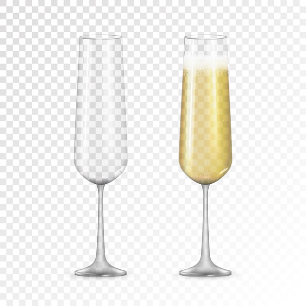 Vector realistic 3d champagne golden glass icon isolated