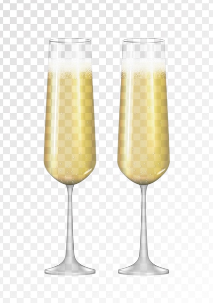 Vector realistic 3d champagne golden glass icon isolated