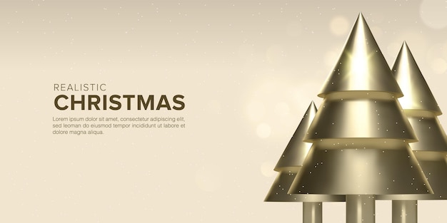 Realistic 3d christmas tree design background in gold color Premium Vector