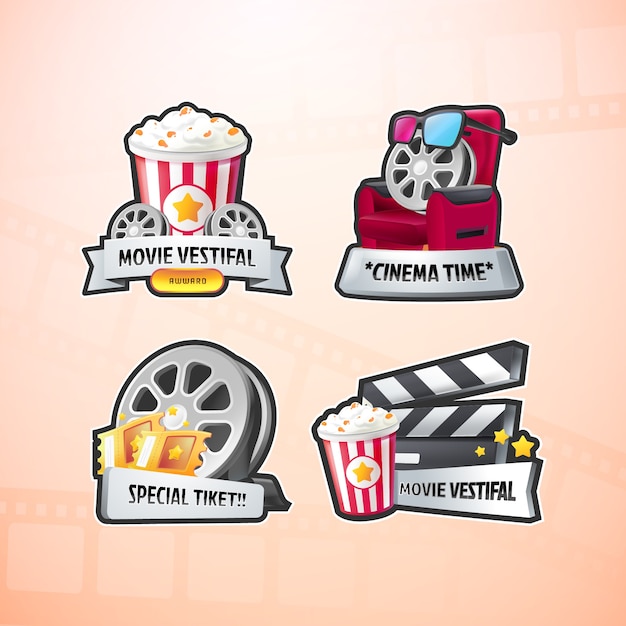 realistic 3d cinema label set