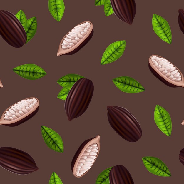 Realistic 3d Cocoa Beans Seamless Pattern Background Vector