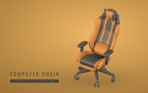 Vettore sedia di gioco per computer 3d realistica in stile cartone animato concetto di attrezzatura per computer illustrazione vettoriale