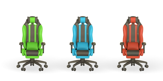 Realistic 3d computer game chair in cartoon style computer equipment concept vector illustration