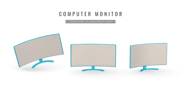 Vector realistic 3d computer monitor in cartoon style computer equipment concept vector illustration