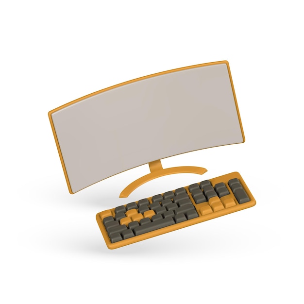 Vector realistic 3d computer monitor and keyboard in cartoon style vector illustration