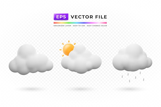 Realistic 3d design set of white clouds 3d rendered. Suitable for social media icon or etc.