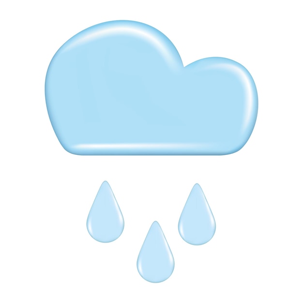 Realistic 3d design of weather forecast elements icon symbol meteorology Decorative cute 3d blue cloud and rain Cartoon abstract vector illustration isolated on a white background