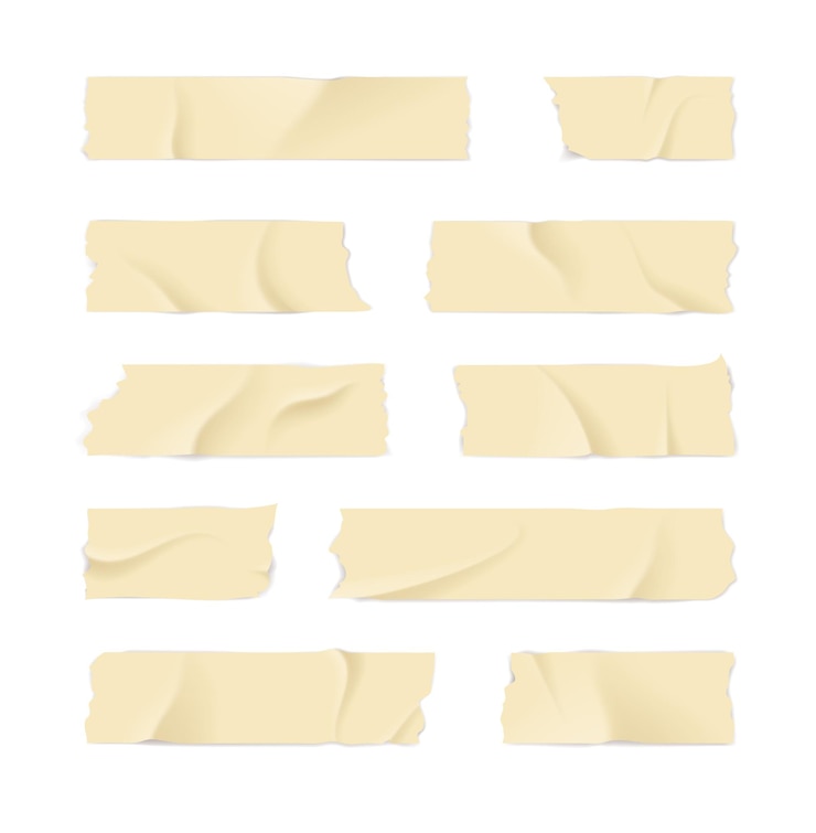 Vector realistic 3d detailed adhesive or masking tape set torn pieces for fixing notes vector illustration of sticky ripped tapes