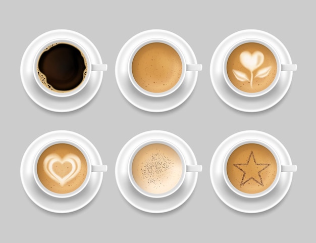 Realistic 3d Detailed Coffee Mug Top View Set Vector