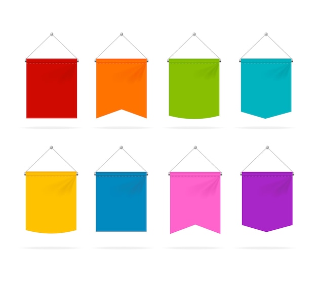 Vector realistic 3d detailed color pennant template icons set vector