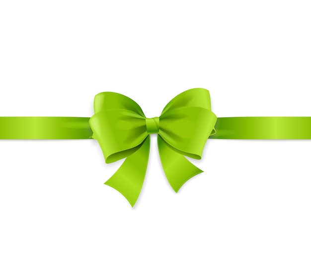 Realistic 3d Detailed Green Bow with Horizontal Ribbon Vector