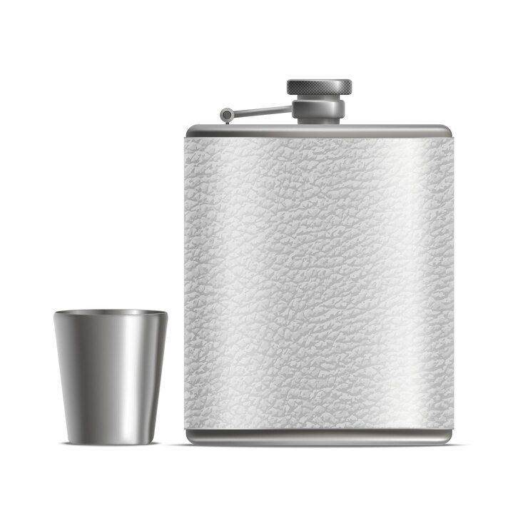 Vector realistic 3d detailed hip flask and cup set vector