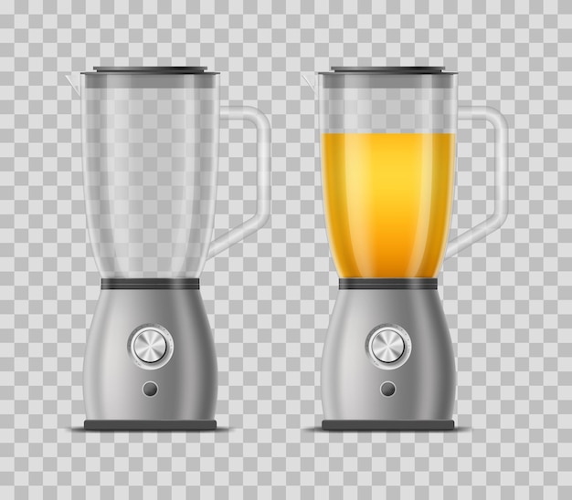 Vector realistic 3d detailed juicer blender empty and full set on a transparent background vector illustration of kitchens mixer