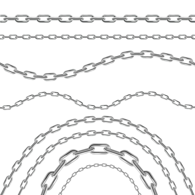 Realistic 3d Detailed Metal Chains Set Vector