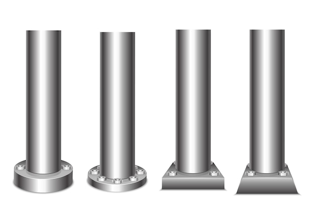 realistic 3d detailed metal pole pillars set vector