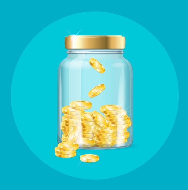 Realistic 3d Detailed Money in Jar Vector