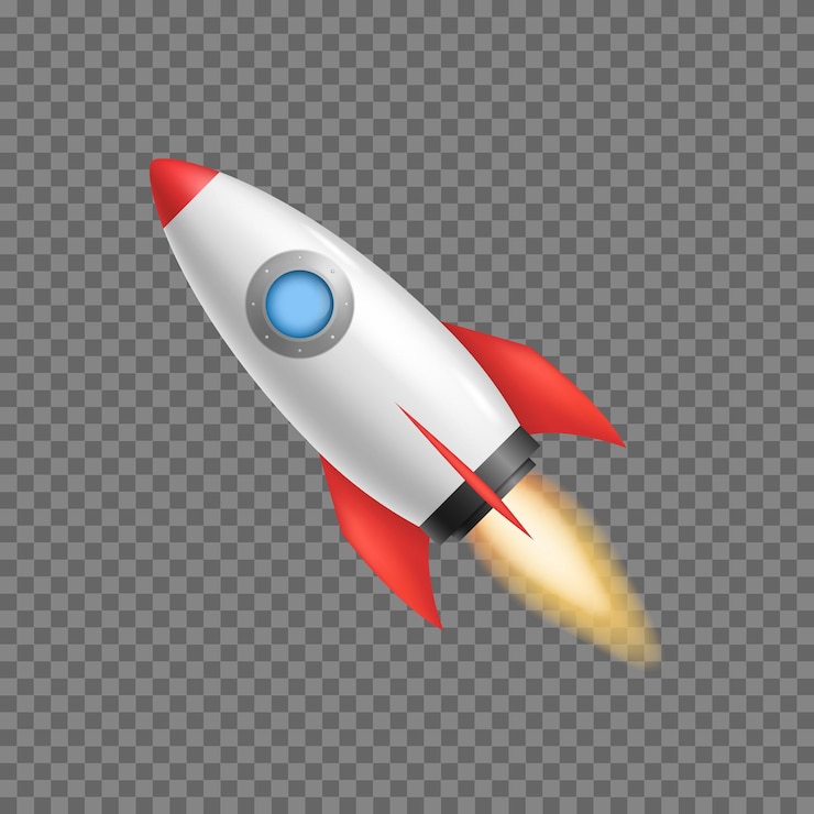 Vector realistic 3d detailed rocket space ship on a transparent background symbol of business start up vector illustration