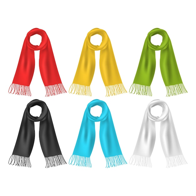 realistic 3d detailed soft color scarf set vector
