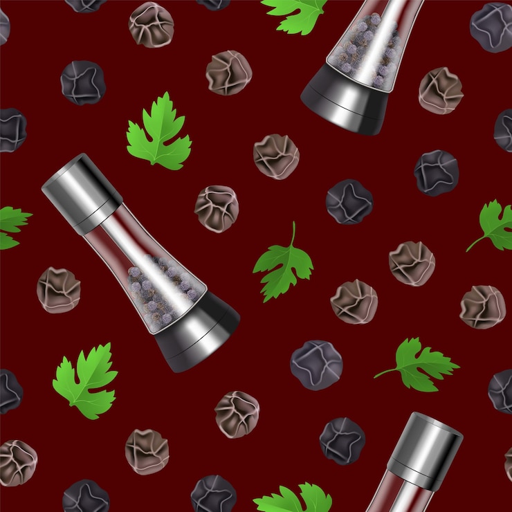 Vector realistic 3d detailed spice mills seamless pattern background vector