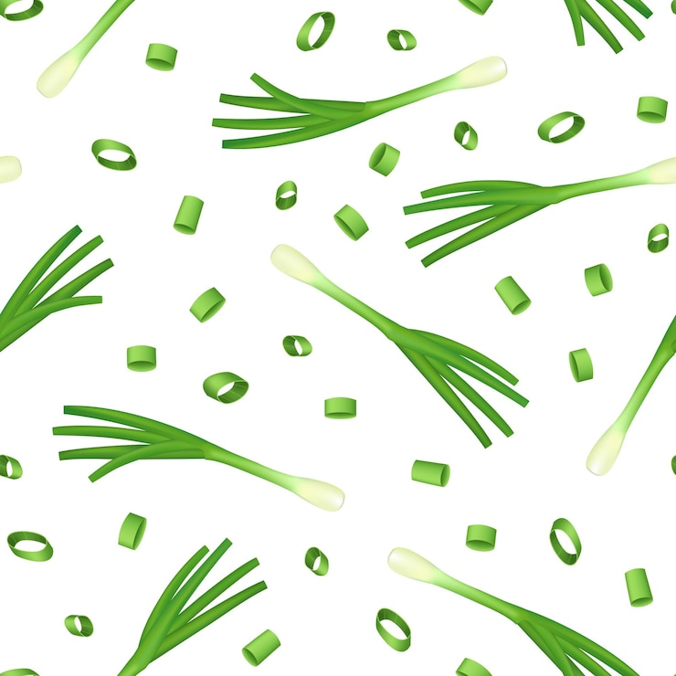 Vector realistic 3d detailed spring onions seamless pattern background vector