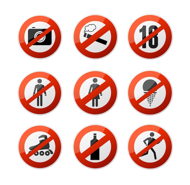 Realistic 3d Detailed Stop Signs Icons Set Vector