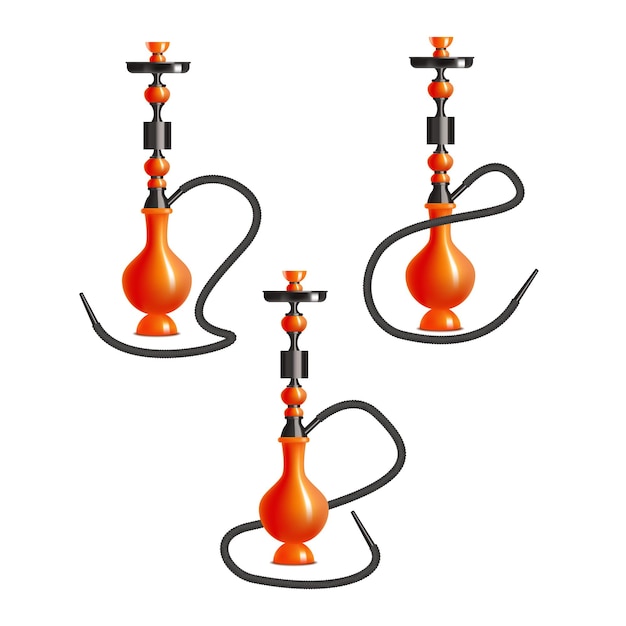 Vector realistic 3d detailed traditional hookah with smoking pipe set for bar or shop vector illustration of shisha