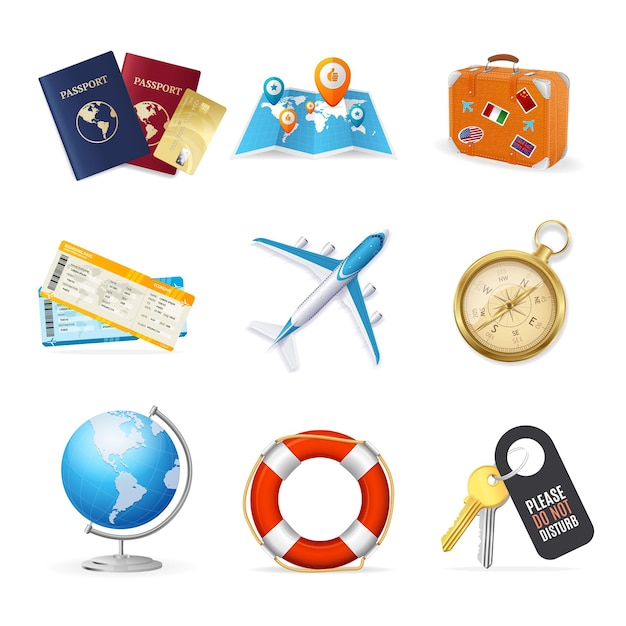 Realistic 3d Detailed Travel and Tourism Color Icon Set Vector