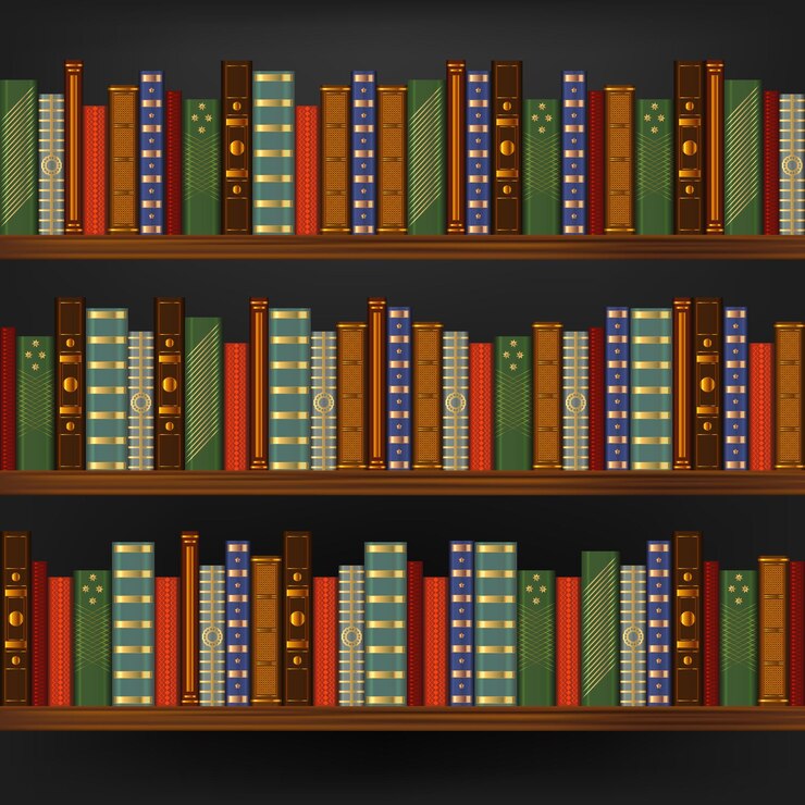 Vector realistic 3d detailed vintage old books in shelf seamless pattern background vector