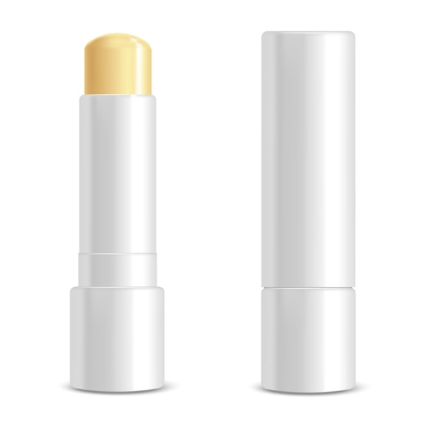 Realistic 3d Detailed White Blank Lip Balm Stick Template Mockup Set Female Cosmetic for Care Vector illustration of Lipstick