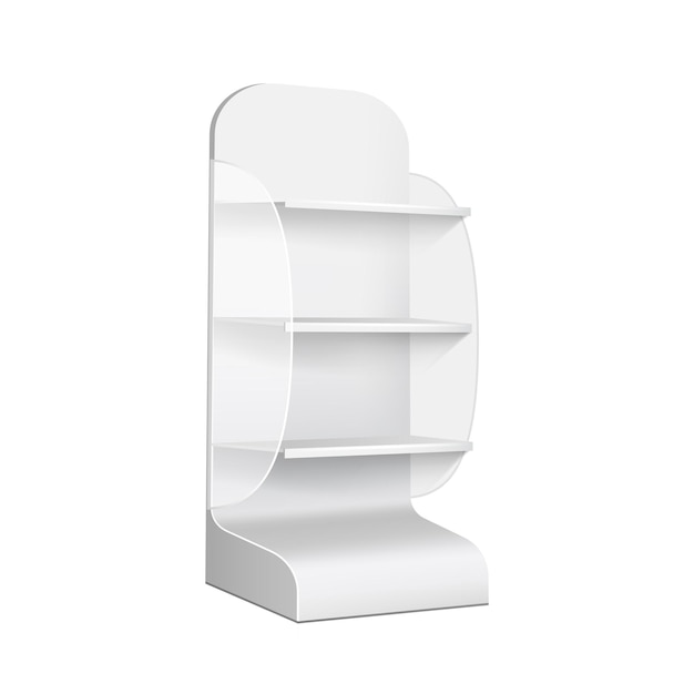 Vector realistic 3d detailed white cardboard retail shelves vector