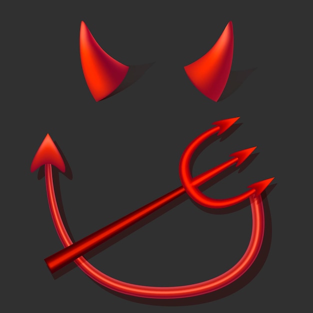 Vector realistic 3d devil red horns tail and fork set vector