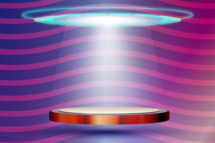 Vector realistic 3d floating podium with light effect technology