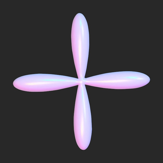 Realistic 3d flower holographic y2k for web design Trendy geometric element Vector y2k