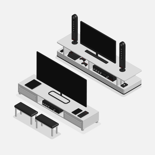 ベクトル リアルな3d家具と電子機器