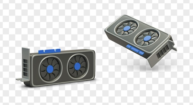 컴퓨터용 쿨러가 포함된 현실적인 3D 게임 그래픽 카드 시스템 장치용 세부 정보