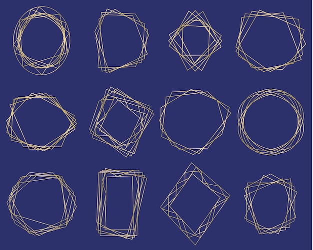 현실적인 3d 골드 기하학적 프레임 아트 데코 장식 라인 황금 테두리 결혼식 장식 벡터